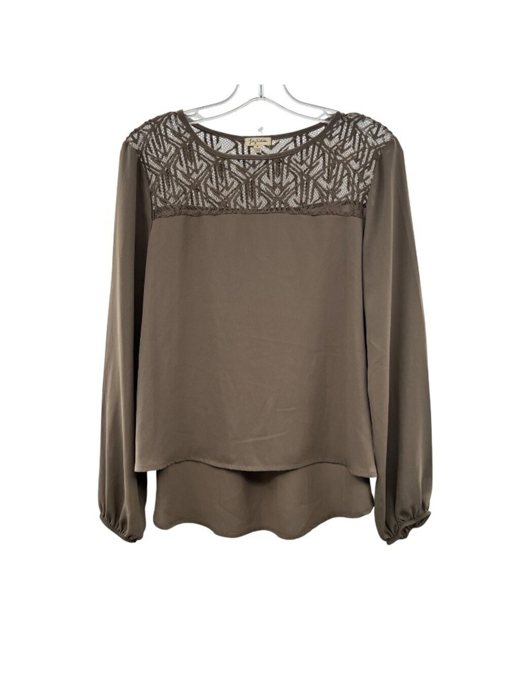 Lily White Women's Long Sleeve Top Crochet Trim Olive Green Size Small